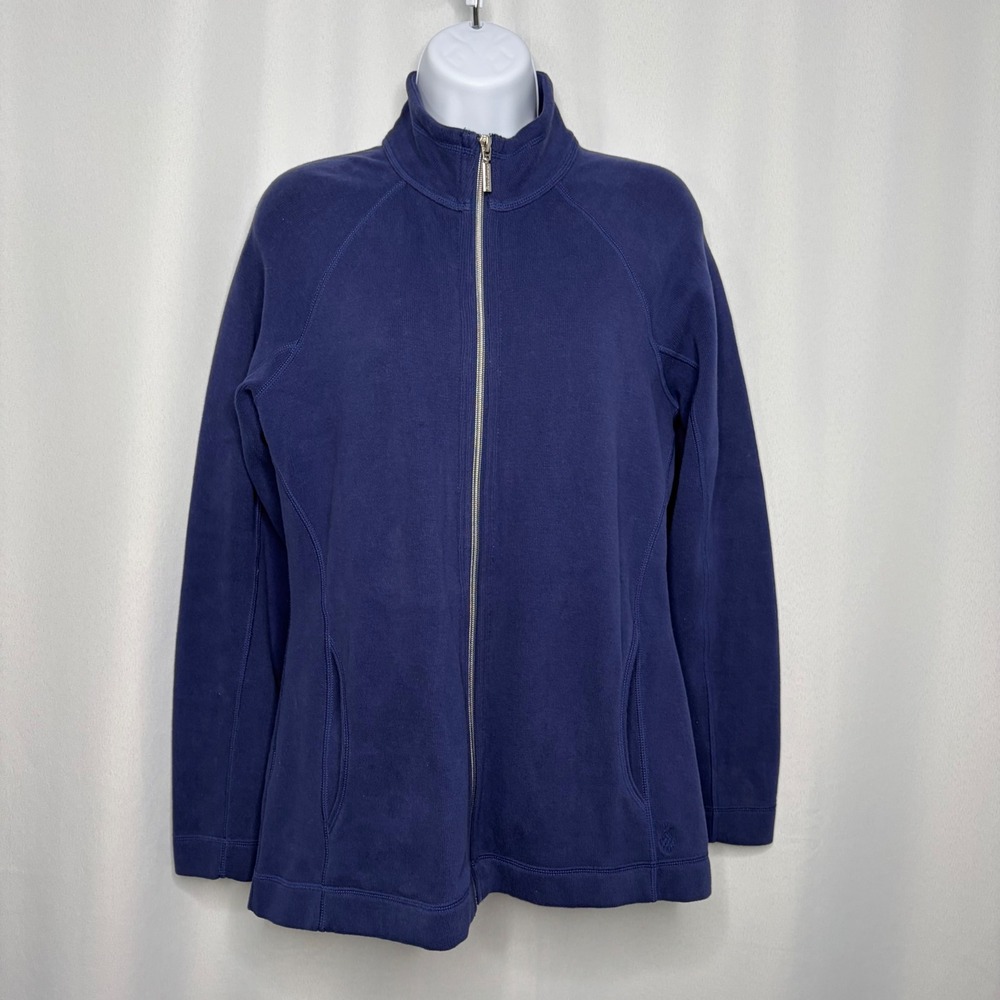 Tommy Bahama Womens Navy Blue Ribbed Full Zip Cotton Knit Jacket Small Preppy